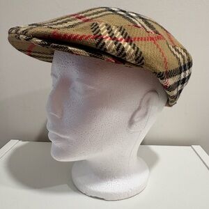 Vintage Burberrys Wool Newsboy Flat Cap 1980s Wool Nova Check Rare Medium